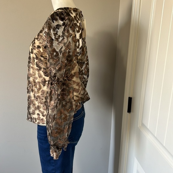 Anthropologie Eva Franco Sheer Leopard Top Animal Print Puff Sleeve Sz M NEW - Picture 9 of 16
